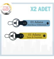 Sarı - Gök Mavi, İsim Yazılı Adana Şıklığı Hediyelik Şık ve Kullanışlı Tasarım, 2'li Anahtarlık Set
