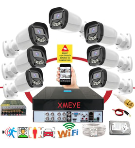 Bises 7 li Araç Yüz ve İnsan Tanımalı Hareket Algılayan 5 MP Lens 4 Warm Led Gece Renkli Gösteren Güvenlik Kamera Seti BS2304W