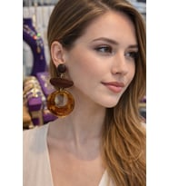 Doğal Ahşap & Kehribar Görünümlü Sallantılı Küpe