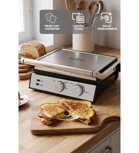 SSM-2598 Izgara ve Tost Makinesi 2000W Döküm Plakalı Ayarlanabilir Isı ve Zaman Kontrollü