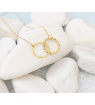 DKMN Gümüş Tırtıklı ve Düz Halkalı 925 Ayar Gümüş Kolye (Gold)