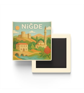 Niğde - Memleket Temalı - Paper Cut Art - Baskılı Buzdolap Magneti Kare - 9x9 cm