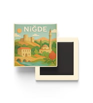 Niğde - Memleket Temalı - Paper Cut Art - Baskılı Buzdolap Magneti Kare - 9x9 cm