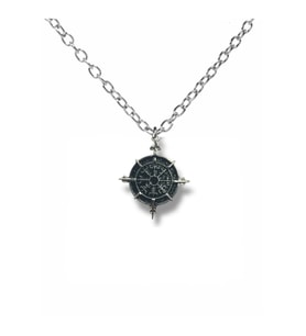 Viking Pusulası Antik Görünümlü Unisex Kolye – 60 cm Zincirli, Vegvísir Sembolüyle Koruma (Gümüş)
