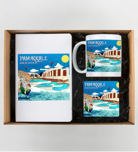 Pamukkale Tasarımlı Defter,Kupa Ve Bardak Altlığı Seti