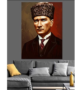 Mustafa Kemal Atatürk Portresi Dekoratif Kanvas - Mdf Ahşap Tablo
