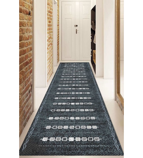 Dijital Baskılı Kaymaz Taban Yıkanabilir Modern Yolluk Ve Koridor Halısı NDU-SD-1011 (Gri)