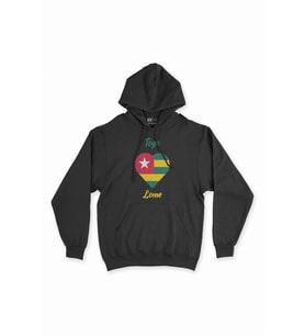 Lome Togo Bayraklı Kalpli Siyah Sweatshirt Hoodie