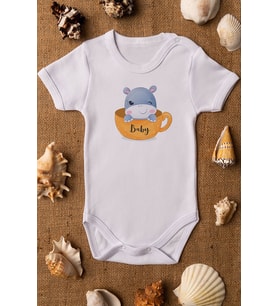Unisex Bebek Baby Hipopotam Baskılı Beyaz