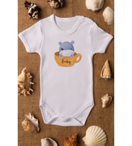Unisex Bebek Baby Hipopotam Baskılı Beyaz
