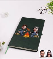 BK Gift Kişiye Özel Sevgililer Karikatürlü Yeşil Termo Deri Defter Model 95