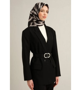 Armine Sura İpek Eşarp 9325 - 80 Siyah Karışık Desen