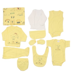 Unisex Sarı Best Friends Tavşan Desenli 10 Parça Hastane Çıkış Seti (Standart)
