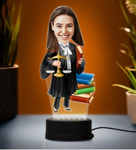 Doğum Günü Hediyesi,Sevgiliye Hediye, Kişiye Özel Fotoğraflı Kadın Avukat Karikatür 3D Led Lamba (Beyaz)