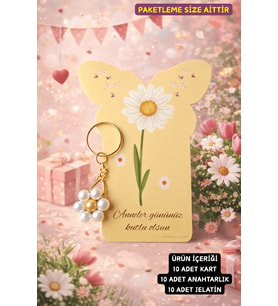 Butterfly  Papatya Anahtarlık - Anneler Günü Hediyesi - Özel Konsept Kartlı - Sabit Yazı 10 Adet