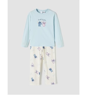 LCW Kids Mavi Stitch Ve Angel Baskılı Kız Çocuk Pijama Takım