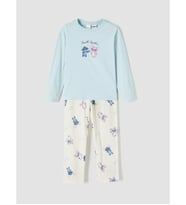 LCW Kids Mavi Stitch Ve Angel Baskılı Kız Çocuk Pijama Takım