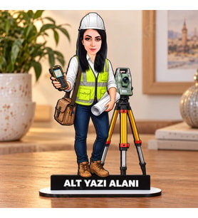Fotoğraftan Kişiye Özel Harita Mühendisi Karikatürlü 18 cm MDF Masaüstü Biblo - Geomatik Mühendisi Hediyesi Mühendise ve Teknik Meslek Sahibine Hediye