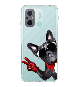 PrintiFy Xiaomi Redmi 12C ile Uyumlu Köpek 2 Kamera Korumalı Şeffaf Kılıf