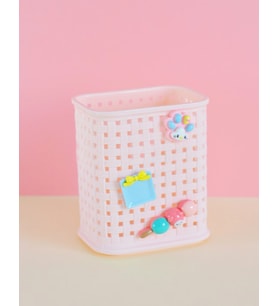 Fileli Masaüstü Kalemlik Plastik Kawaii Sevimli Kalemlik - Pembe