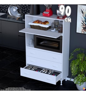 Eliusta Nola 90 cm Fırın Dolabı Üstü Kapaklı 3 Çekmeceli Çok Amaçlı Mutfak Kiler Banyo Dolabı 90x150x32 cm