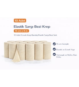 Elastik Sargı Bezi Krep 15 Cm X 4 M 10 Adet Esnek Krep Bandaj Elastik Sargı Bezi Seti