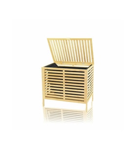 KALIN AHŞAP BAMBU KİRLİ ÇAMAŞIR SEPETİ SİYAH KUMAŞ ÇANTALI SEPET=50X38X55CM (5343)