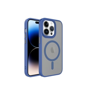 Apple iPhone 13 Pro Max Uyumlu Kılıf Mat Arka Yüzey Wireless Şarj Özellikli Zore Flet M-safe Kapak (Mavi)