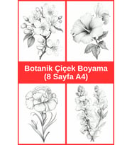 Botanik Çiçek Boyama Sayfaları 5, (8 Adet A4 Boyut).