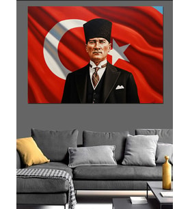 Atatürk Ve Türk Bayrağı Dekoratif Kanvas - Mdf Ahşap Tablo