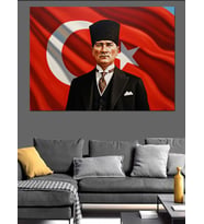 Atatürk Ve Türk Bayrağı Dekoratif Kanvas - Mdf Ahşap Tablo