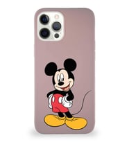 Apple iPhone 12 Pro Max Soft Premier Kapak Mickey Mouse-E Tasarımlı Silikon Kılıf - Pudra (Şeffaf)