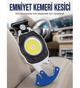 Şarjlı Acil Durum Feneri Elektronik Çakmak Tornida ve Emniyet Kemeri Kesicili Taşınabilir El Feneri
