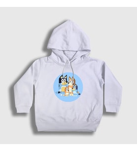 Presmono Unisex Çocuk Beyaz Bluey Ailesi Bandit Chili Kapüşonlu Sweatshirt 450942tt
