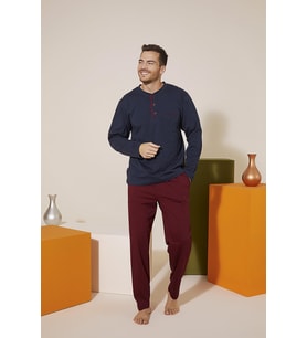 KLY 9221 Erkek Midi Yaka Pantolon Baskılı Pijama Takım