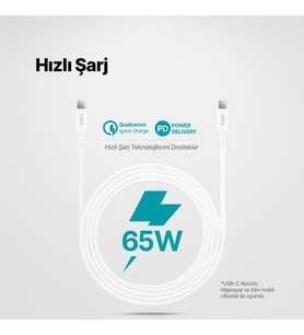 USB-C - USB-C 30cm 60W PD/QC Hızlı Şarj/Data Kablosu