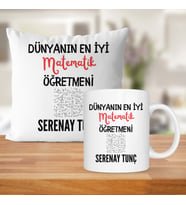 Dünyanın En İyi Matematik Öğretmeni Baskılı Kişiye Özel Kupa Bardak Ve Saten Yastık