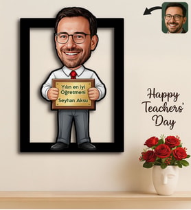 BK Gift Kişiye Özel Erkek Öğretmen Karikatürlü 3D Ahşap Tablo -5, Öğretmene Hediye, Öğretmenler Günü Hediyesi