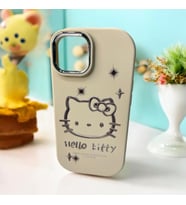 iPhone 14 Hello Kitty Kabartmalı Kaliteli Silikon Telefon Kılıfı (Krem)