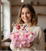 Kişiye Özel Fotoğraflı Premium Ayıcıklı Ve Kalpli Mum Buketi