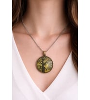 Hayat Ağacı Desenli Yuvarlak Kolye Gümüş Zincir 60 cm Unisex Metal