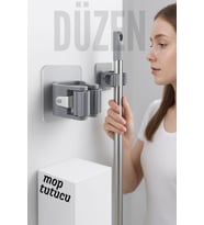 Pratik ve Yapışkanlı Mop ile Kolay Duvara Monte Süpürge Tutucu