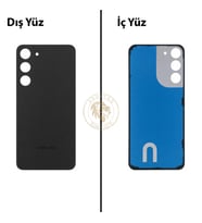 Samsung Galaxy S23 Plus Siyah Renk Arka Kapak Arka Cam Batarya Kapağı Pil Kapağı Lazer Kesim Back Cover Galaxy S23 Plus Uyumlu