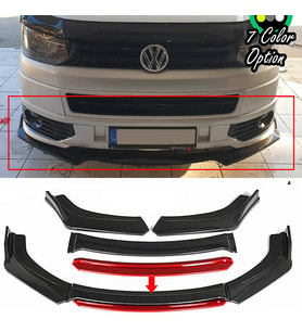 VW Transporter Kırmızı Renkli Şeritli Dilli Ön Lip 4 Prç Parlak Siyah ABS 2008 - 2020