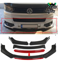 VW Transporter Kırmızı Renkli Şeritli Dilli Ön Lip 4 Prç Parlak Siyah ABS 2008 - 2020