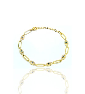 Safir Taşlı Göz Model  Gold Kaplama 925 Ayar Gümüş Kadın Bileklik 201023994