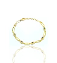 Safir Taşlı Göz Model  Gold Kaplama 925 Ayar Gümüş Kadın Bileklik 201023994