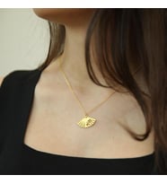 Kişiye Özel 925 Ayar Gümüş Tasarım Kiraz Çiçek Desenli Yelpaze Kolye (Gold)