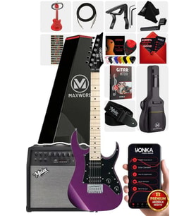 Maxword DE-150PU-50AMP Maple Klavye HH Yüksek Kaliteli 50W Amfili Elektro Gitar Seti