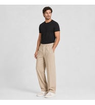 Erkek Bej Relax Fit Bağcıklı Baggy Pantolon